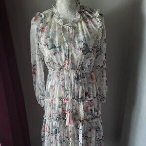 o.p.t lovely sheer creamy/pink floral maxi dress size S
